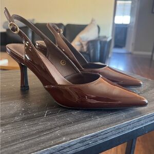 Coffee Brown Pointed-Toe Slingback Heels